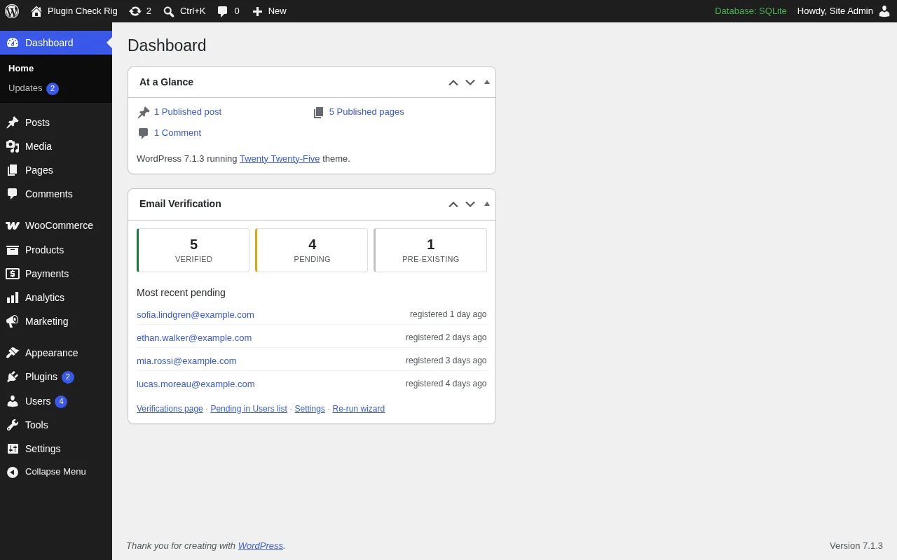Dashboard widget showing counts of verified and pending accounts